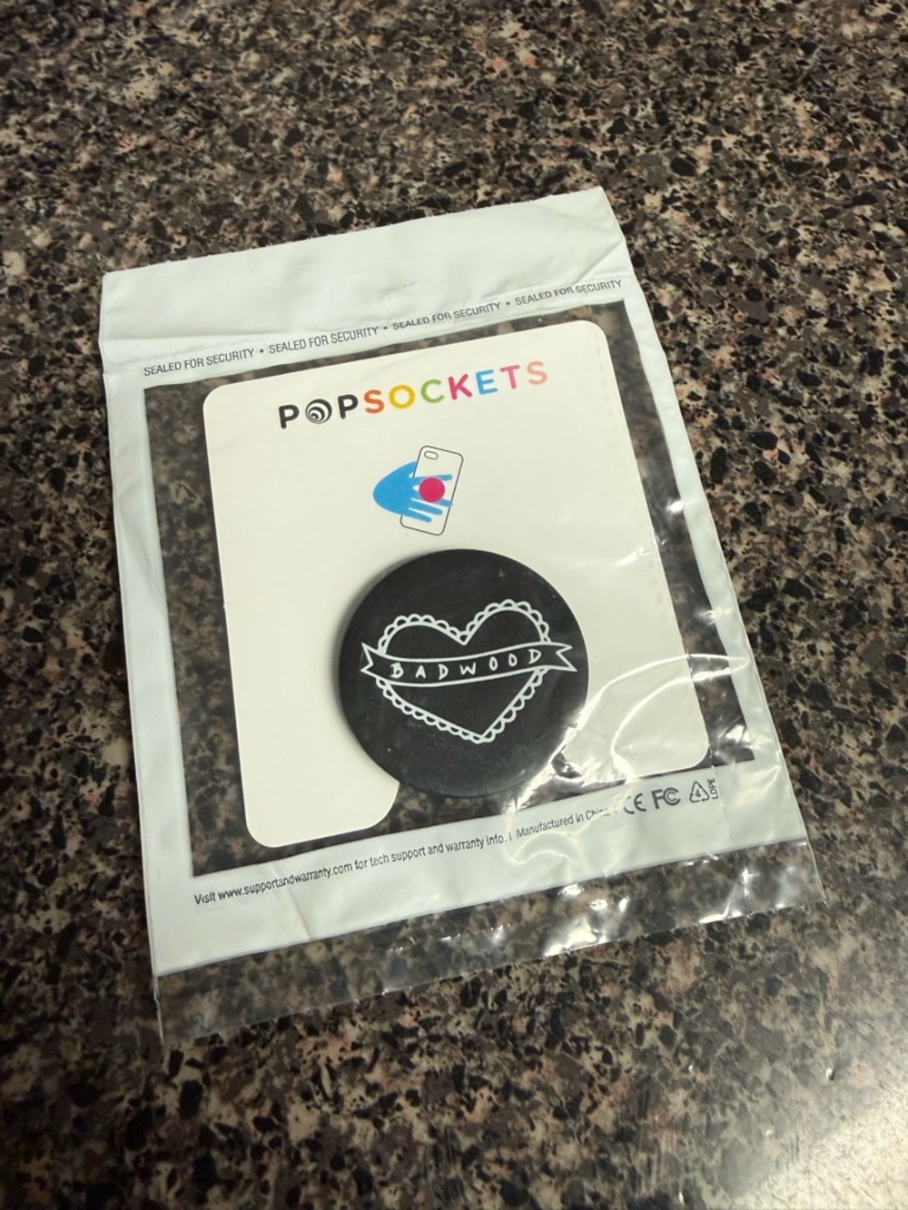 PopSockets Black 'Badwood' Heart Phone Grip